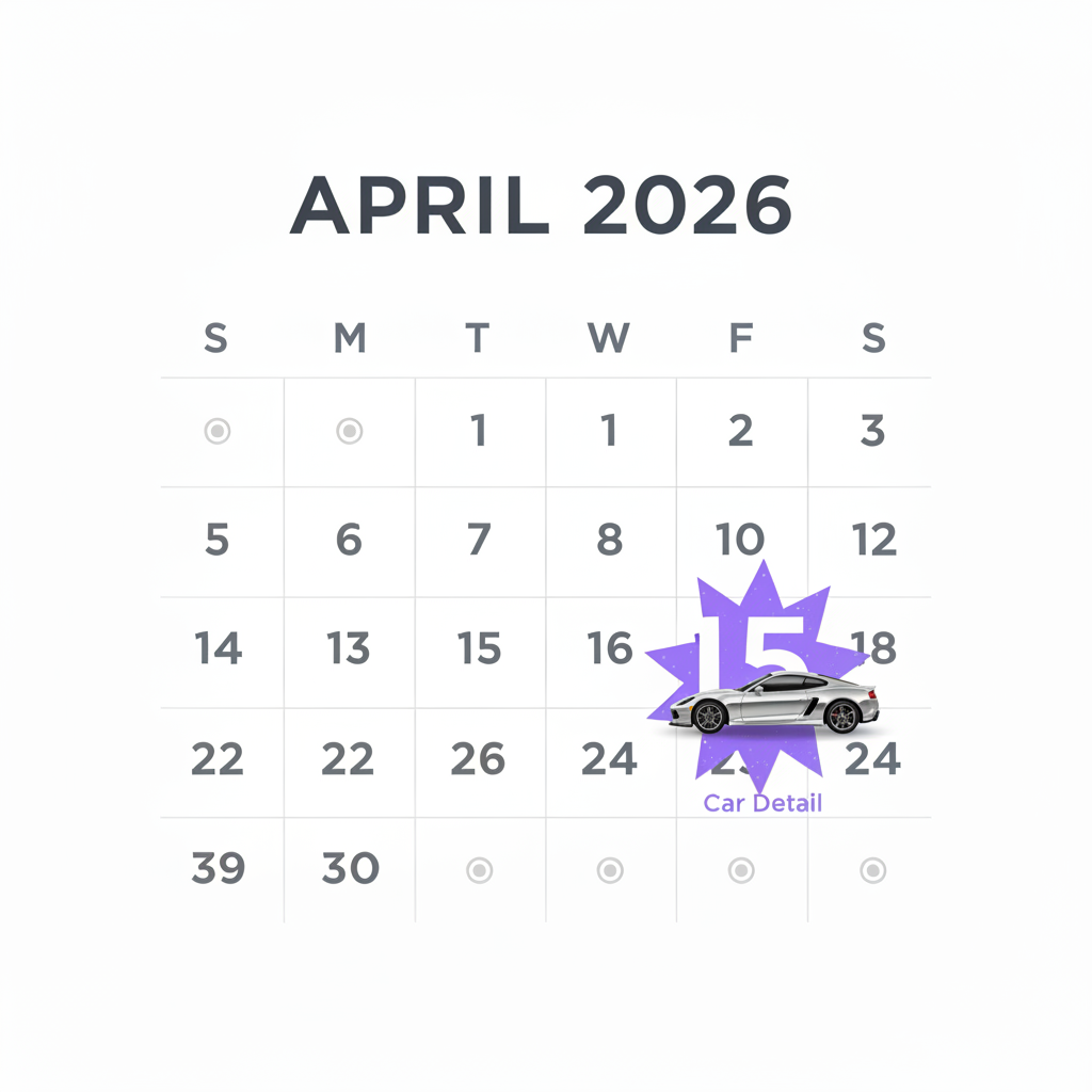 April 2026 car detail calendar